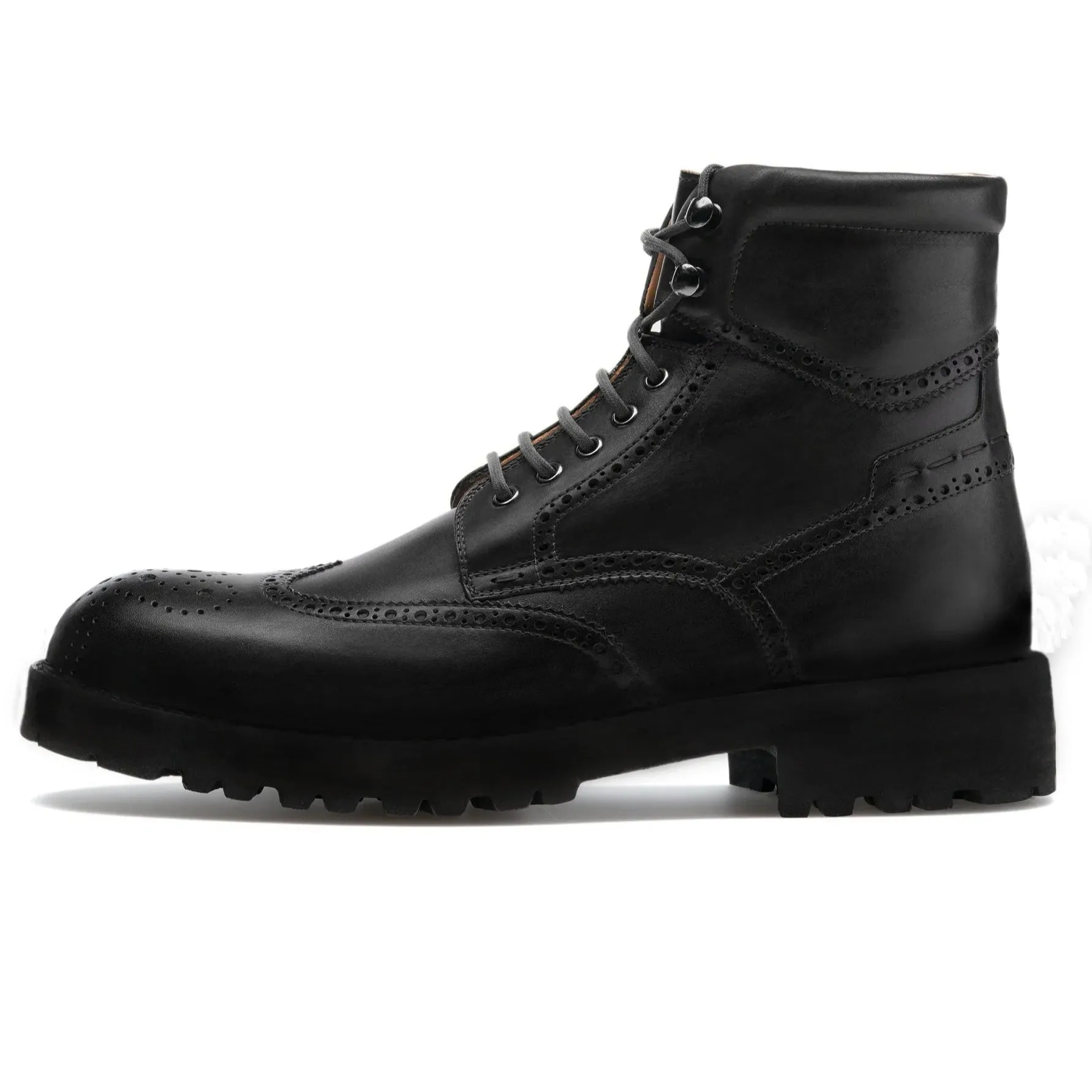 Artisian Made Height Increasing Black Italian Leather Troyes Chunky Derby Boots