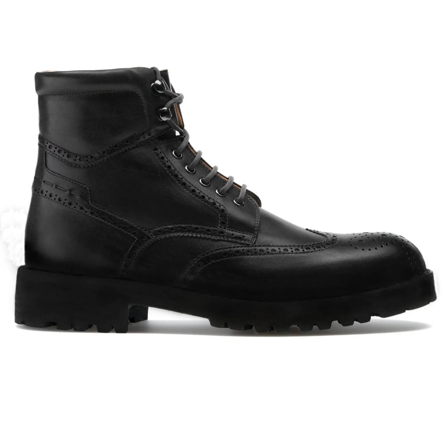 Artisian Made Height Increasing Black Italian Leather Troyes Chunky Derby Boots