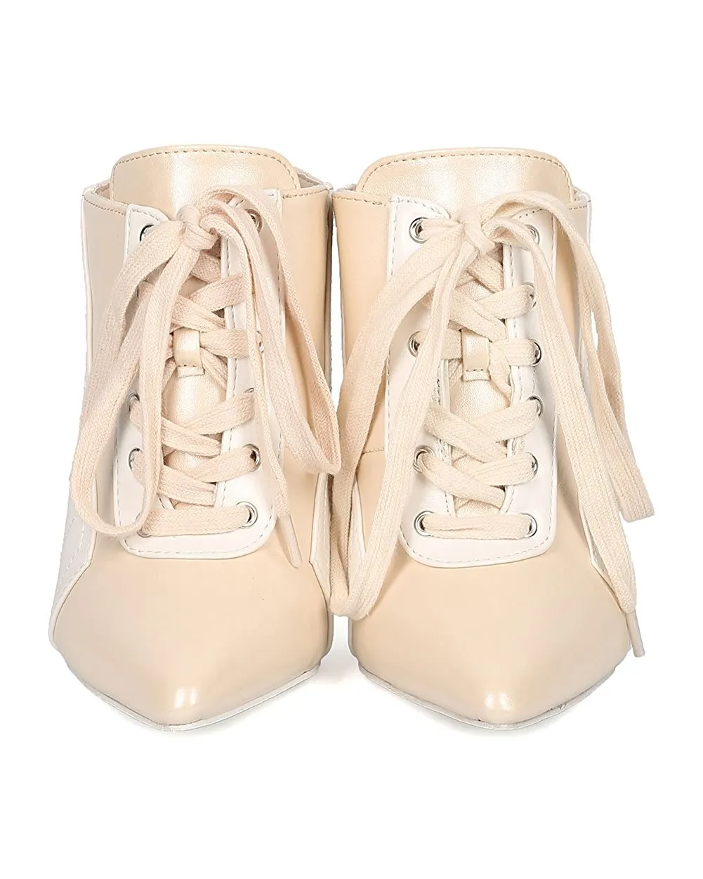 Cape Robbin Gigi Open Back Pointed Toe Lace Up Color Block Stilleto Mules Pumps