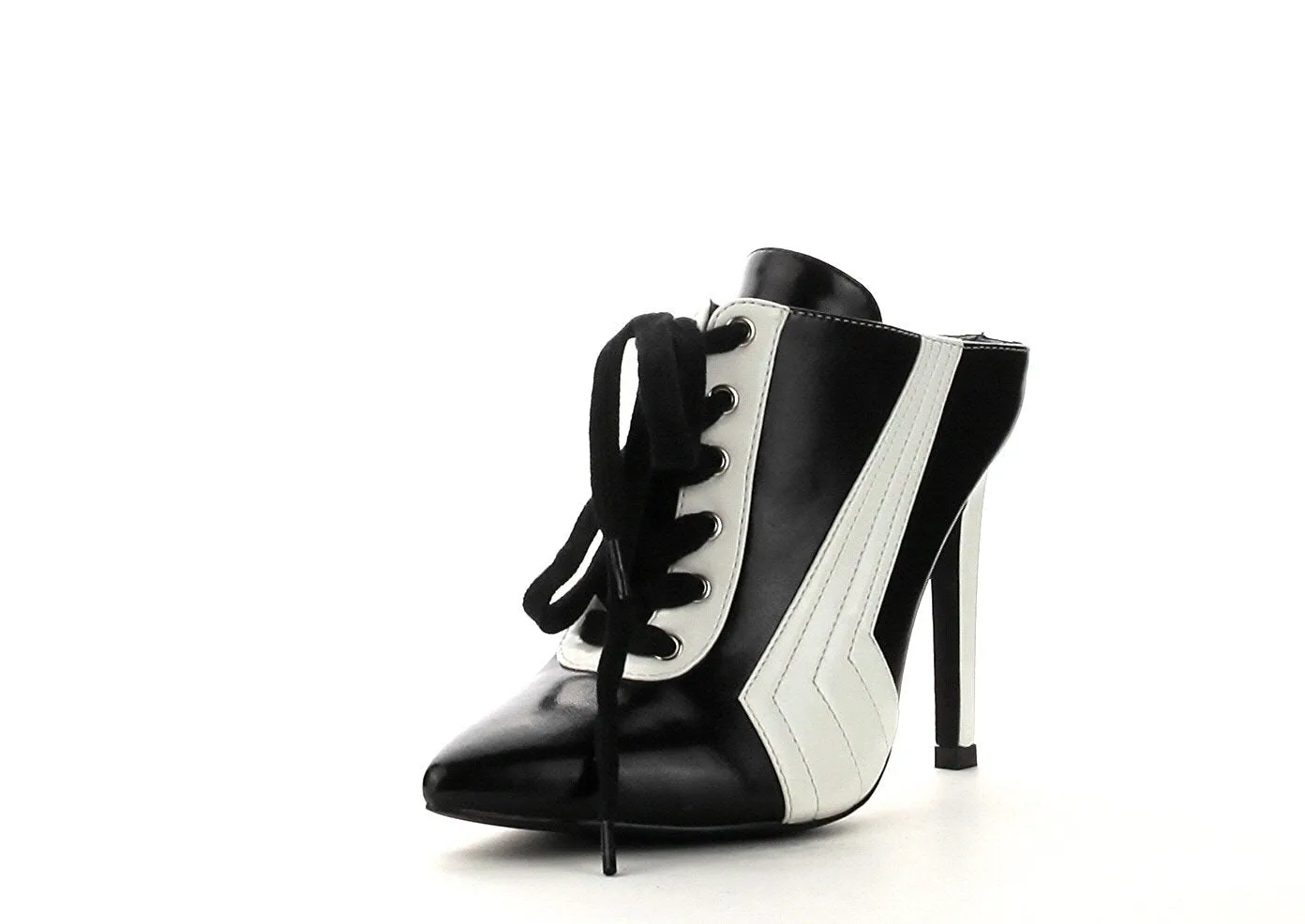 Cape Robbin Gigi Open Back Pointed Toe Lace Up Color Block Stilleto Mules Pumps