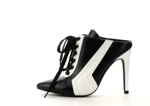 Cape Robbin Gigi Open Back Pointed Toe Lace Up Color Block Stilleto Mules Pumps