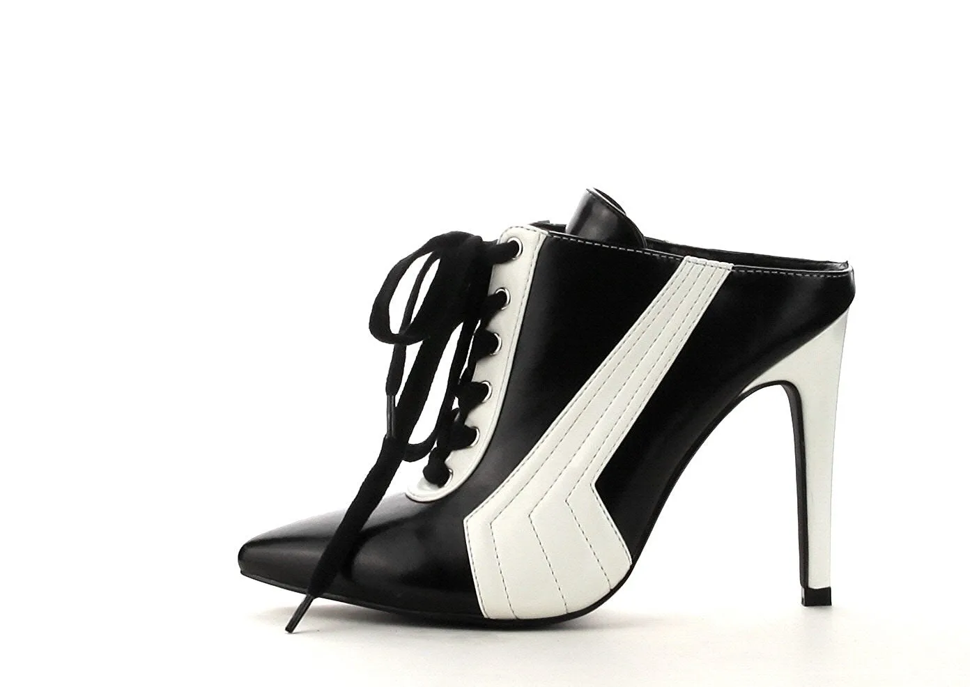 Cape Robbin Gigi Open Back Pointed Toe Lace Up Color Block Stilleto Mules Pumps
