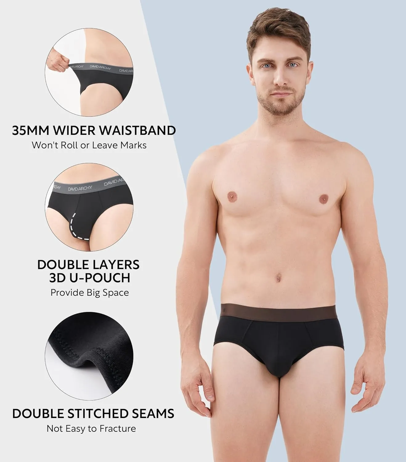 DAVID ARCHY Men's Underwear Briefs Rayon Made from Bamboo Wicking-Moisture Support Pouch Soft Underwear for Men 4 or 7 Pack