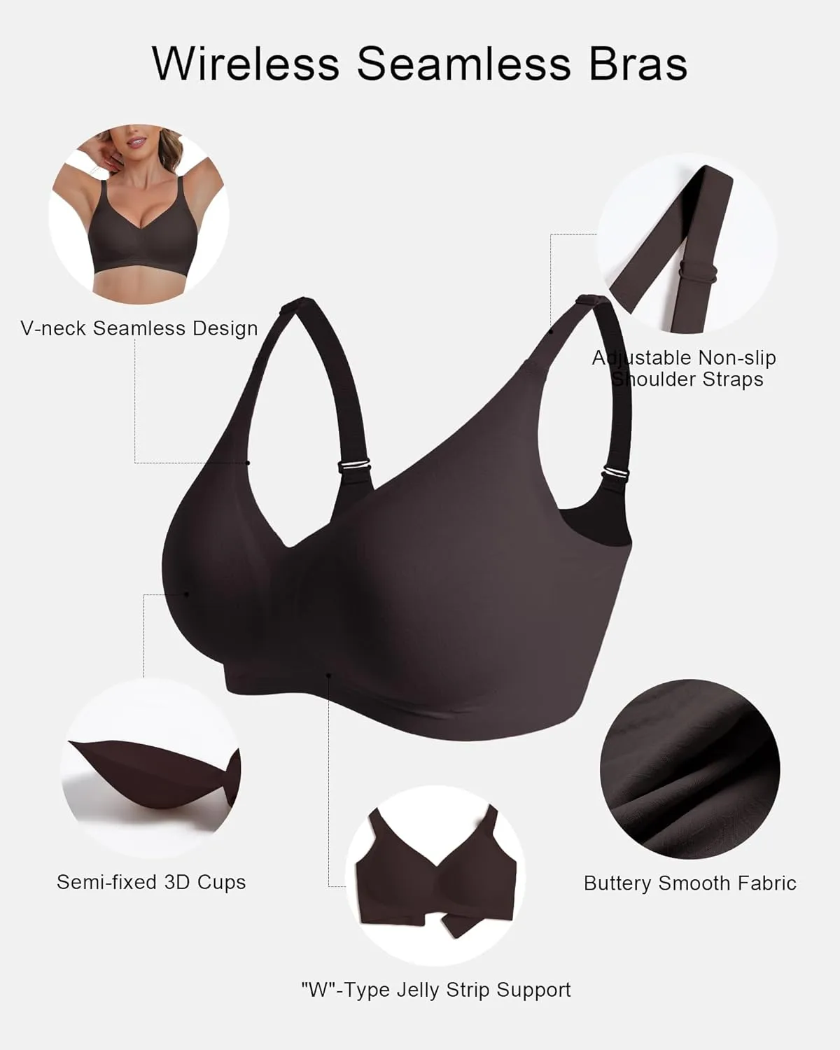 HORISUN Seamless Bra V Neck Lace Floral Wireless Bralette No Underwire Bra for Women