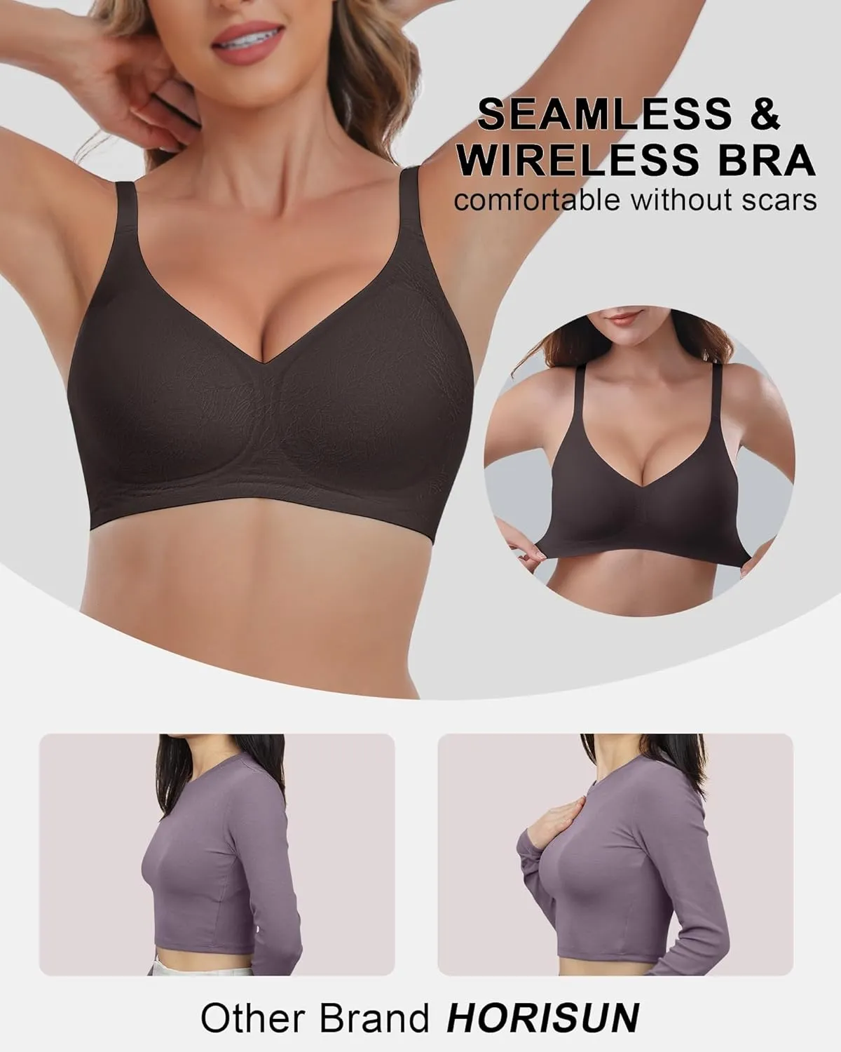 HORISUN Seamless Bra V Neck Lace Floral Wireless Bralette No Underwire Bra for Women