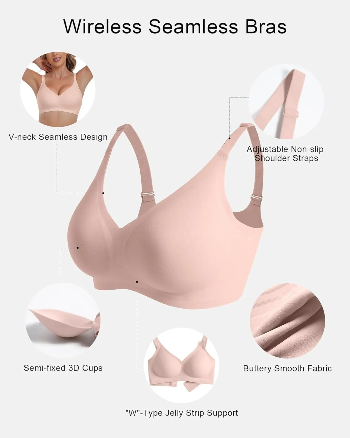 HORISUN Seamless Bra V Neck Lace Floral Wireless Bralette No Underwire Bra for Women