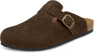 Intini Womens Suede Clogs Mens Leather Mules Cork Footbed Sandals with Arch Support