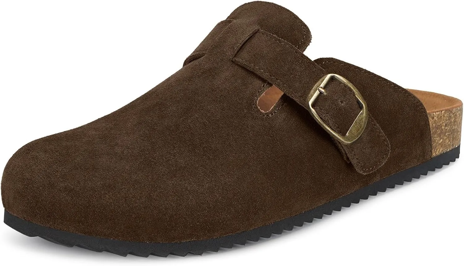 Intini Womens Suede Clogs Mens Leather Mules Cork Footbed Sandals with Arch Support