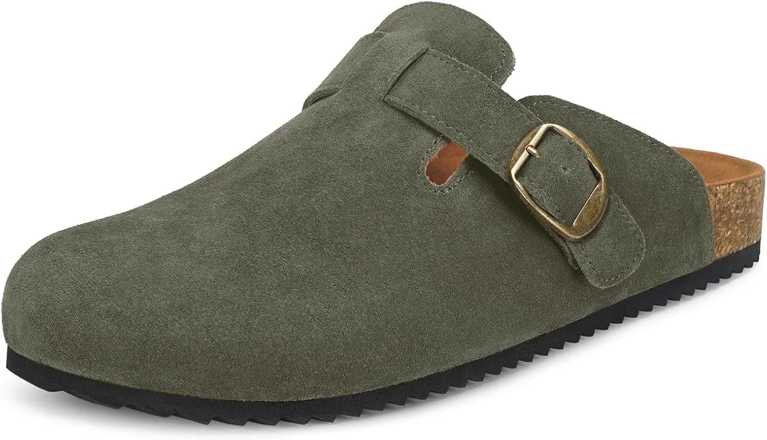 Intini Womens Suede Clogs Mens Leather Mules Cork Footbed Sandals with Arch Support