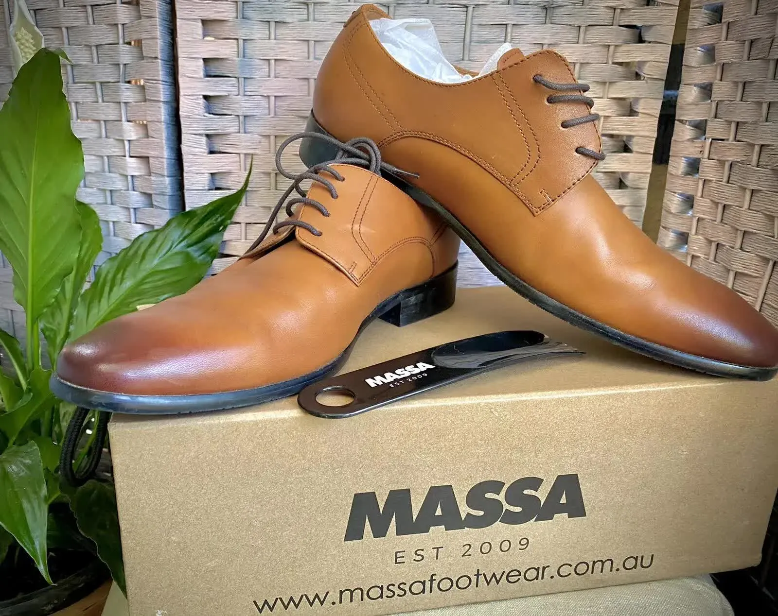 Massa Ascoli Leather Derby Dress Lace Up Shoes Wedding Business Formal in Tan - UK 10