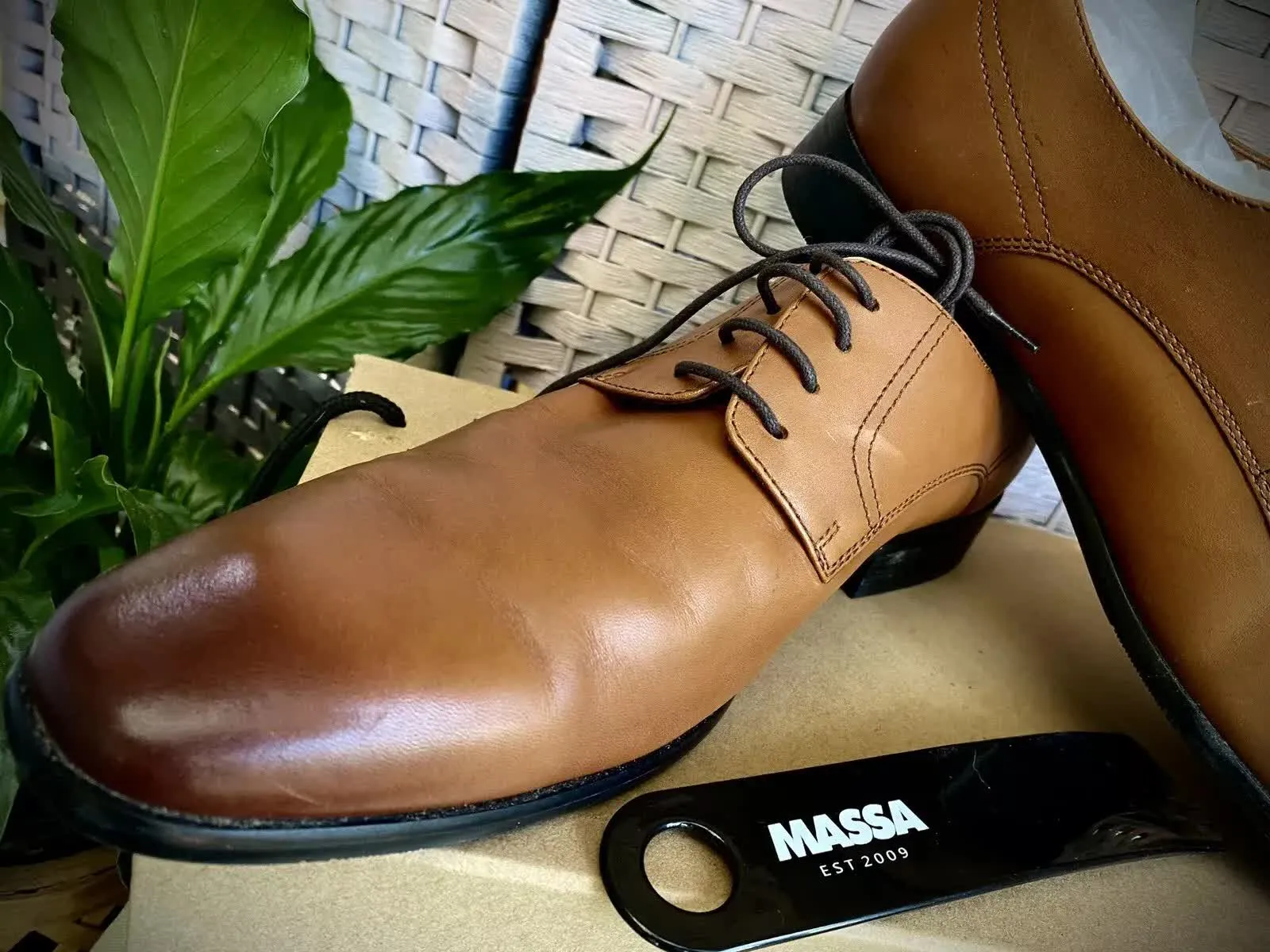 Massa Ascoli Leather Derby Dress Lace Up Shoes Wedding Business Formal in Tan - UK 10
