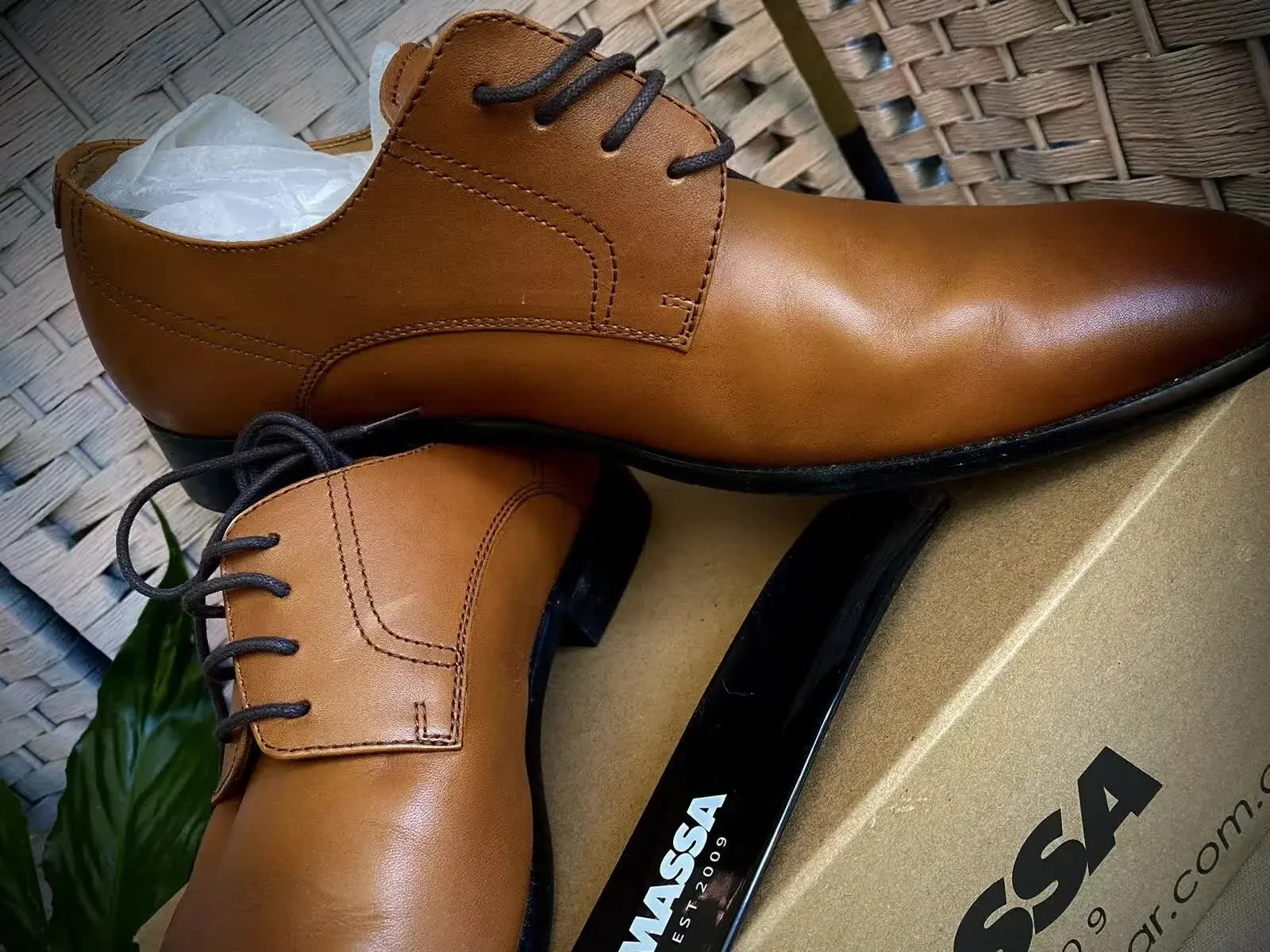 Massa Ascoli Leather Derby Dress Lace Up Shoes Wedding Business Formal in Tan - UK 10