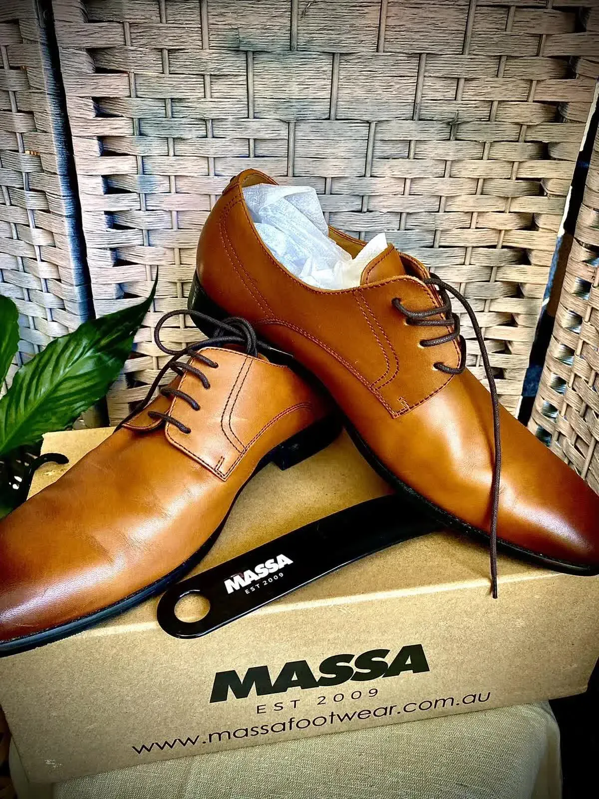 Massa Ascoli Leather Derby Dress Lace Up Shoes Wedding Business Formal in Tan - UK 10