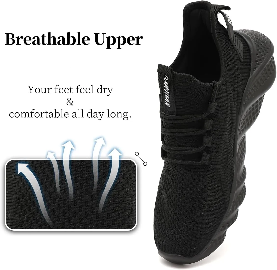 Men's Walking Running Shoes Sneakers Athletic Non Slip On Sports Tennis Fitness Shoes Casual Workout Lightweight Breathable Trainers Gym Fashion Mesh Soft Comfortable Shoe