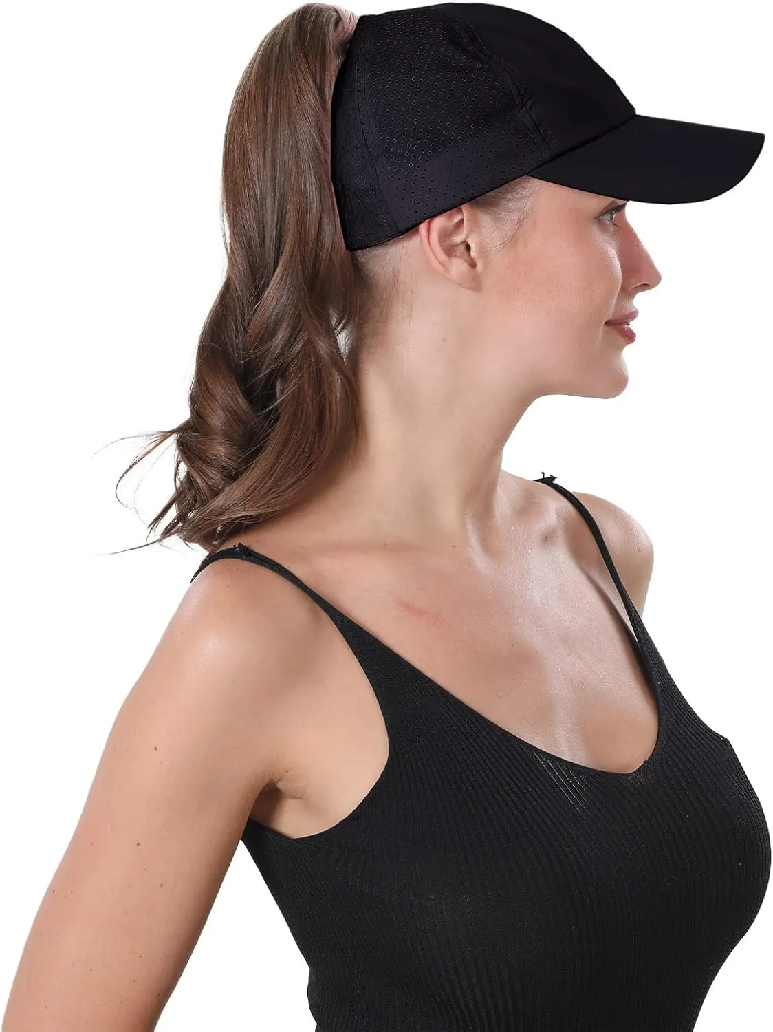 New Upgraded Women Backless Baseball Cap High Ponytail Snapback Curl Caps Adjustable High Messy Bun Ponycap