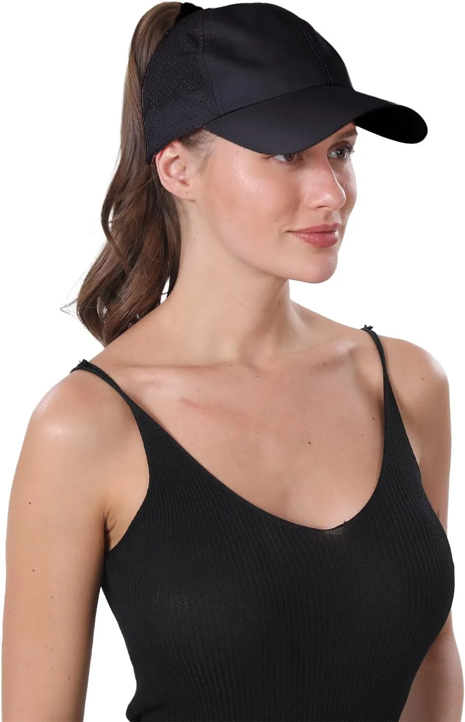 New Upgraded Women Backless Baseball Cap High Ponytail Snapback Curl Caps Adjustable High Messy Bun Ponycap