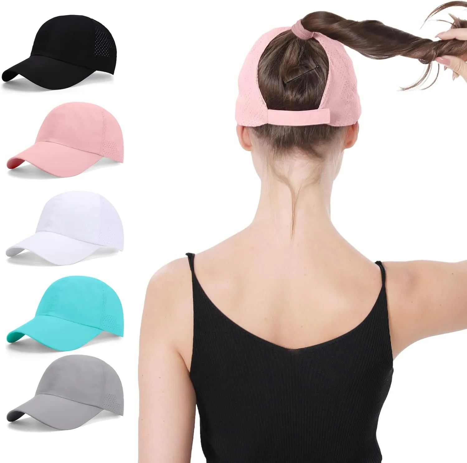 New Upgraded Women Backless Baseball Cap High Ponytail Snapback Curl Caps Adjustable High Messy Bun Ponycap