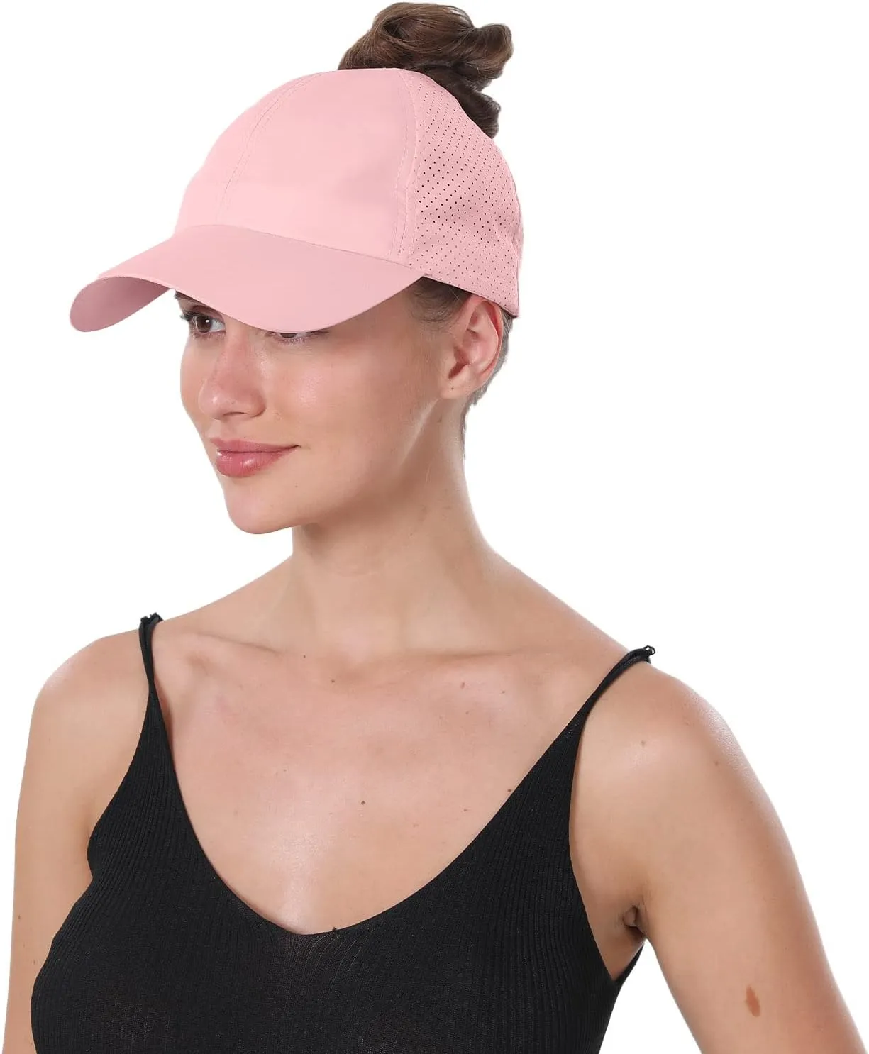 New Upgraded Women Backless Baseball Cap High Ponytail Snapback Curl Caps Adjustable High Messy Bun Ponycap