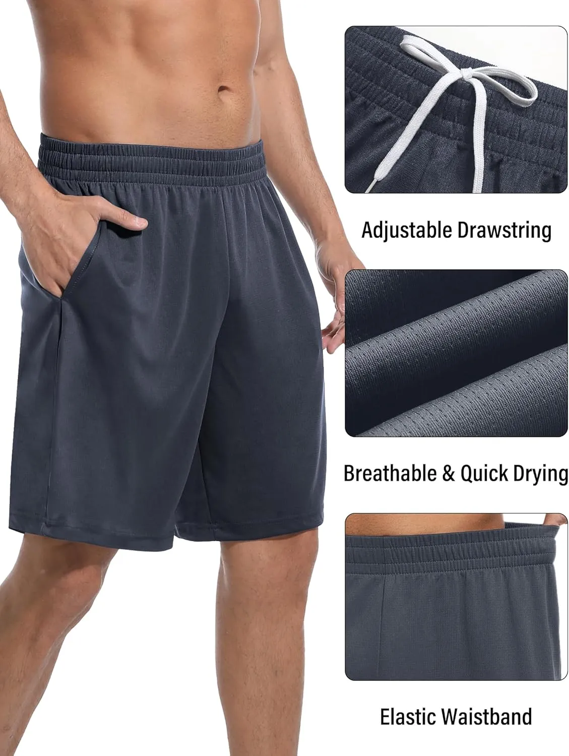 OYGSieg 6 Pack Mens Mesh Athletic Basketball Shorts Gym Shorts with Pockets, Quick Dry Workout Running Shorts Casual for Men