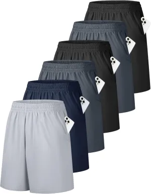 OYGSieg 6 Pack Mens Mesh Athletic Basketball Shorts Gym Shorts with Pockets, Quick Dry Workout Running Shorts Casual for Men