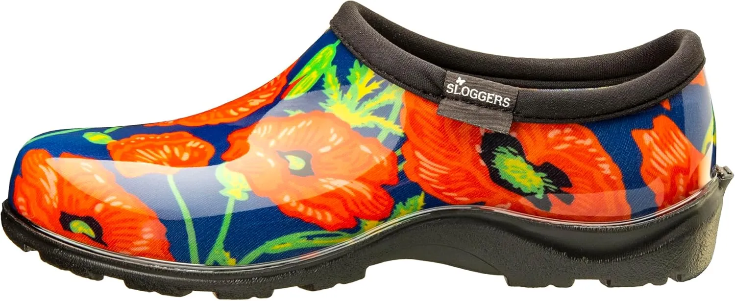 Sloggers Original Waterproof Rain and Garden Shoe for Women Outdoor Slip-On Garden Clog - Made in The USA with Premium Comfort Insole and Arch Support - Bold Poppies Blue, Size 8