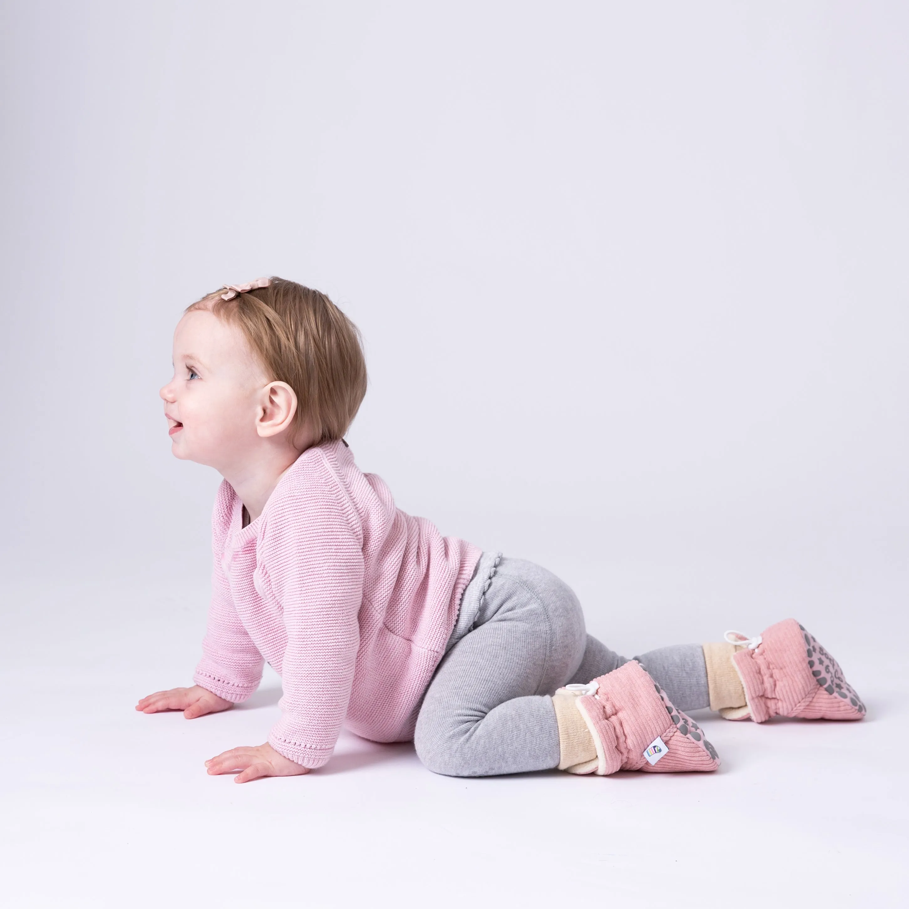 Stay-on, Non-Slip Booties - Perfect pram Slipper or Baby Carrier boot - Peony Suedette