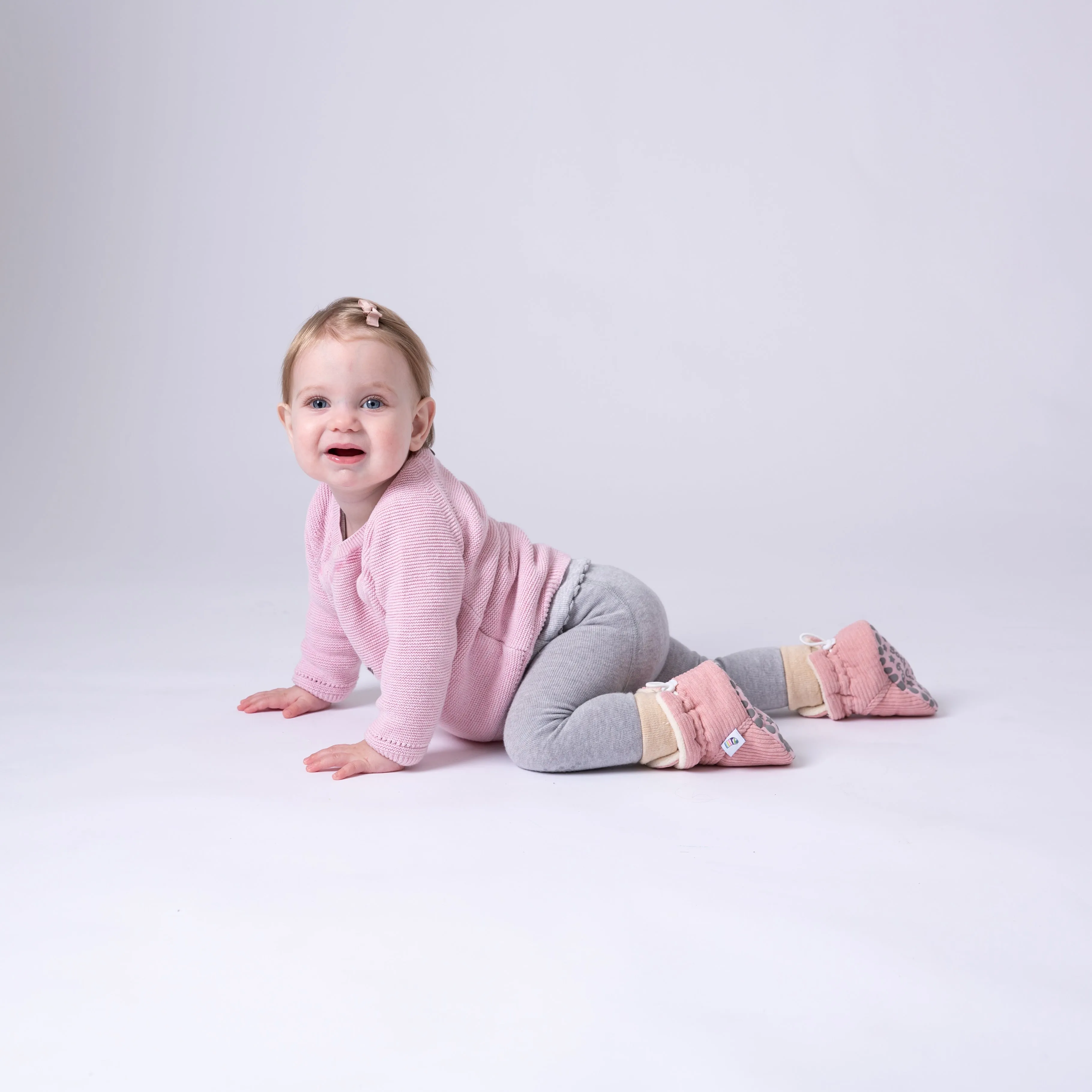 Stay-on, Non-Slip Booties - Perfect pram Slipper or Baby Carrier boot - Peony Suedette