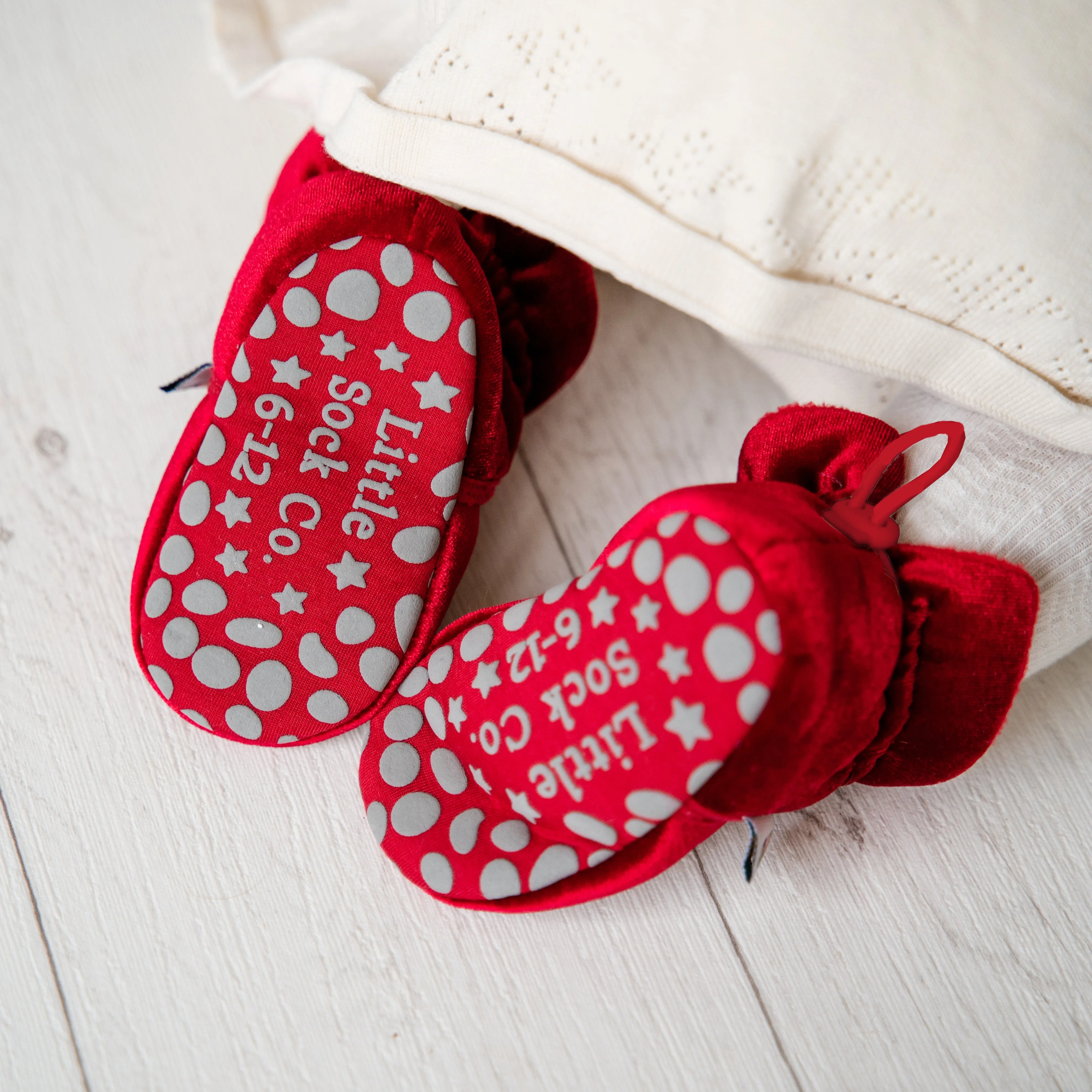 Stay-on, Non-Slip Crimson Red Velvet Booties   Frilly Sock Bundle