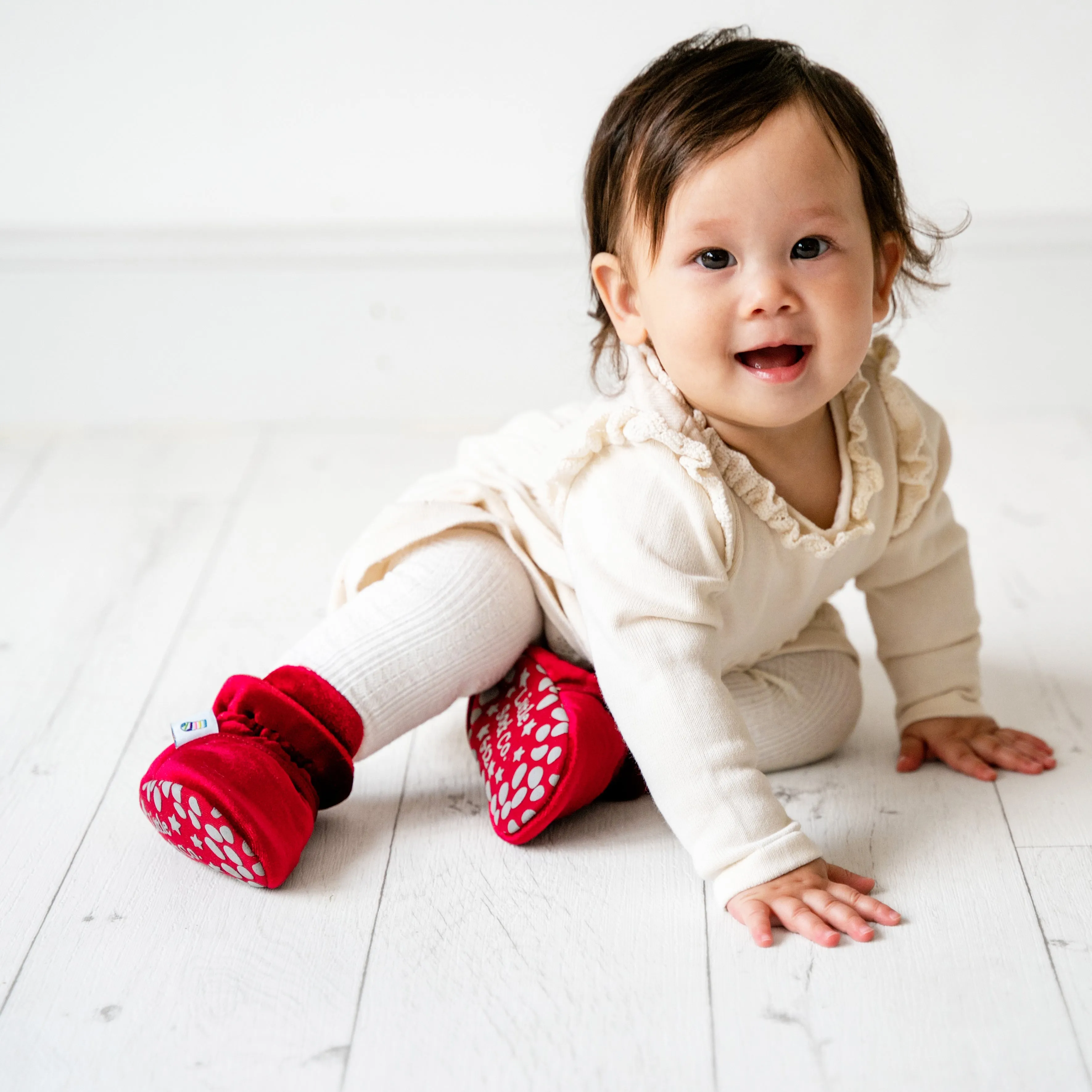 Stay-on, Non-Slip Crimson Red Velvet Booties   Frilly Sock Bundle