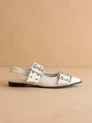 The Harlow | White Double Buckle Pointed Ballet Flat *final-sale*