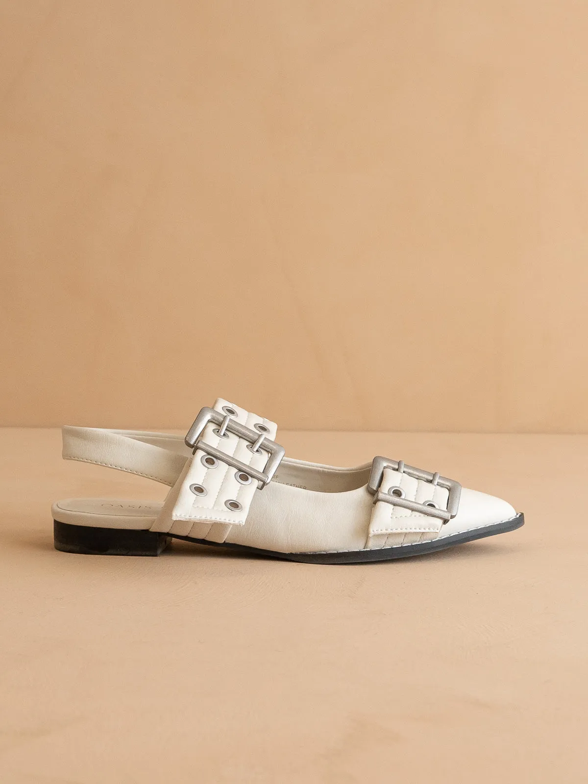 The Harlow | White Double Buckle Pointed Ballet Flat *final-sale*
