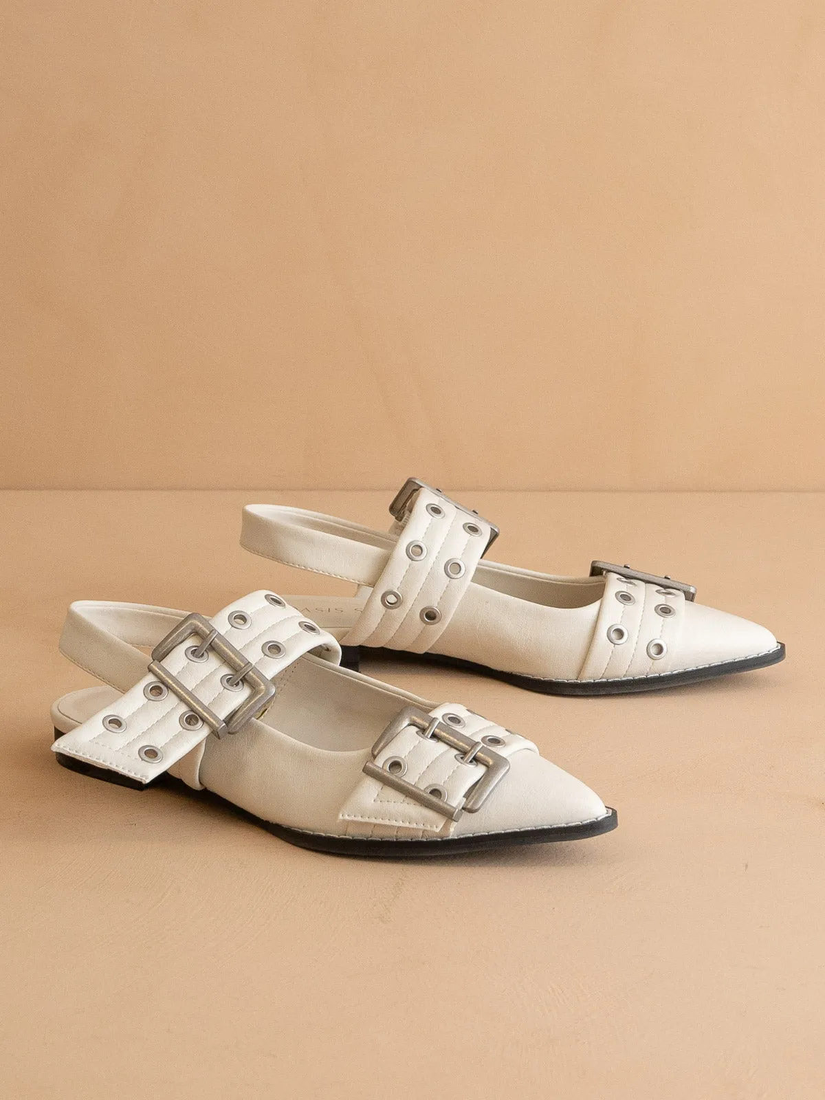 The Harlow | White Double Buckle Pointed Ballet Flat *final-sale*