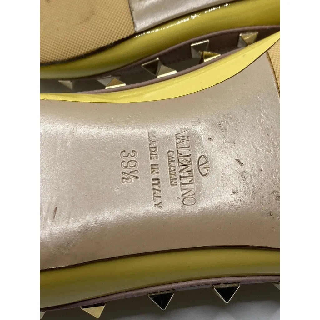 VALENTINO GARAVANI Women's Yellow Patent Leather Rockstud Ballet Flats SZ 9.5