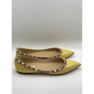 VALENTINO GARAVANI Women's Yellow Patent Leather Rockstud Ballet Flats SZ 9.5