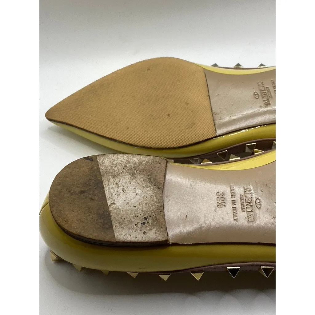 VALENTINO GARAVANI Women's Yellow Patent Leather Rockstud Ballet Flats SZ 9.5