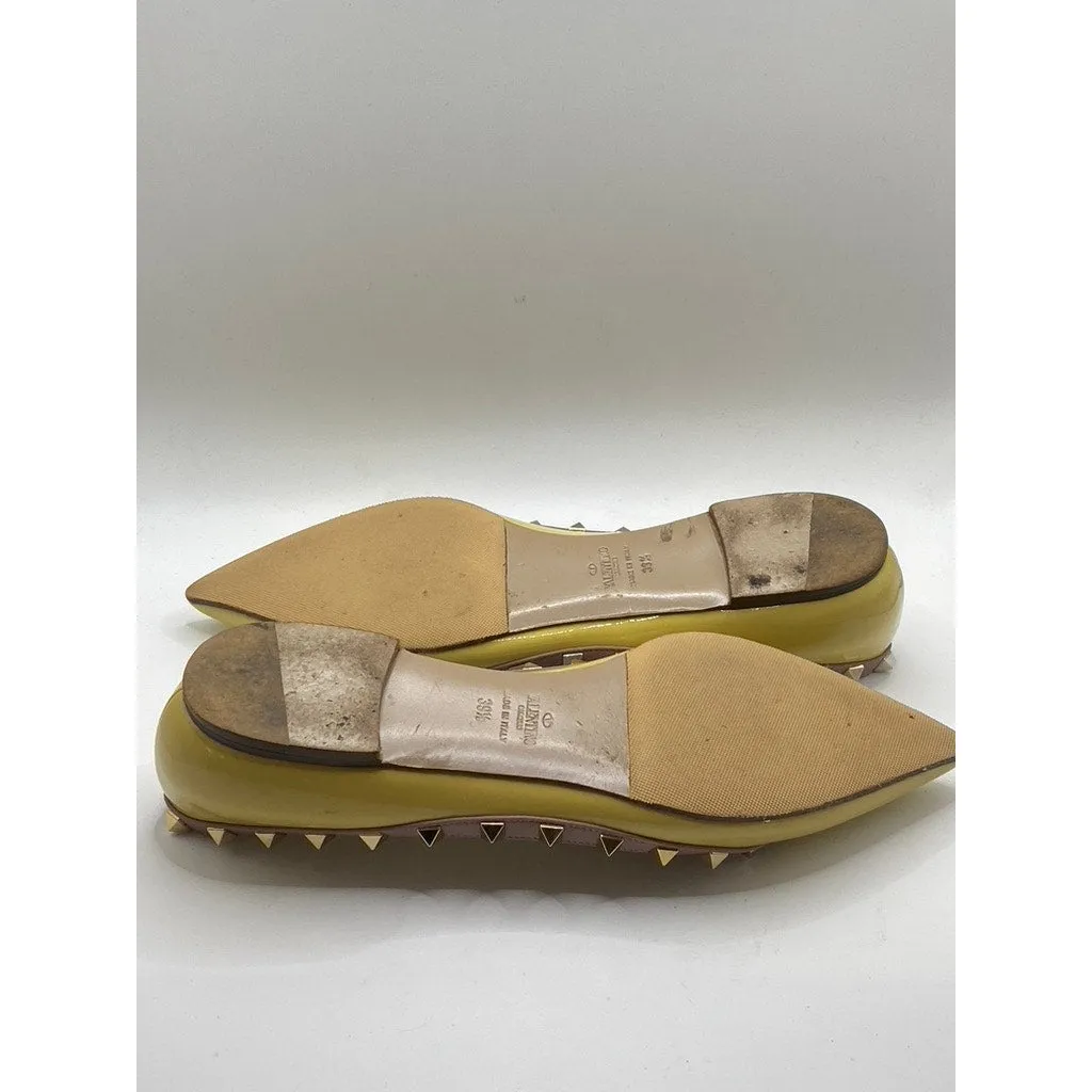 VALENTINO GARAVANI Women's Yellow Patent Leather Rockstud Ballet Flats SZ 9.5