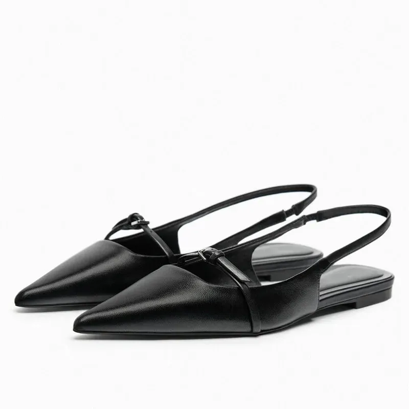 Woman Pointed Leather Flats Ballet Shoes