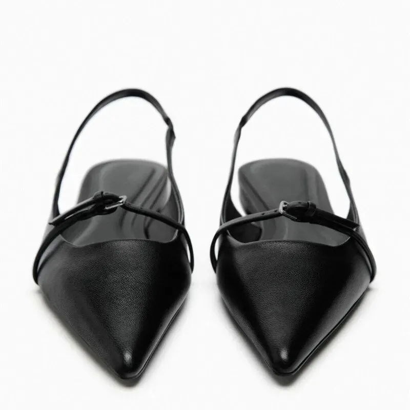 Woman Pointed Leather Flats Ballet Shoes