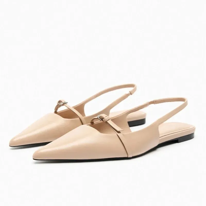 Woman Pointed Leather Flats Ballet Shoes