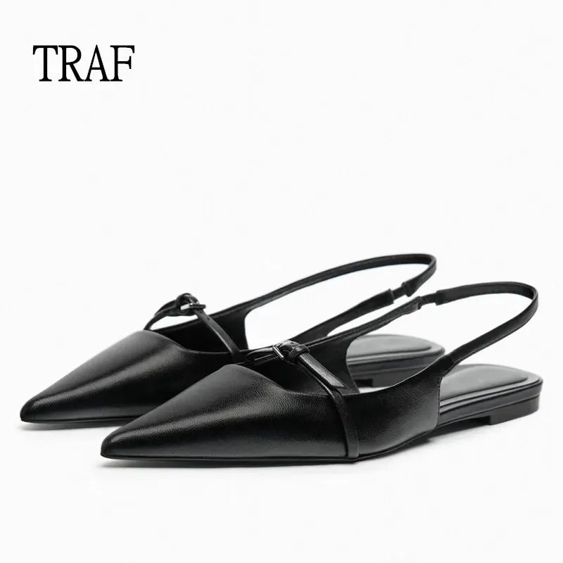 Woman Pointed Leather Flats Ballet Shoes
