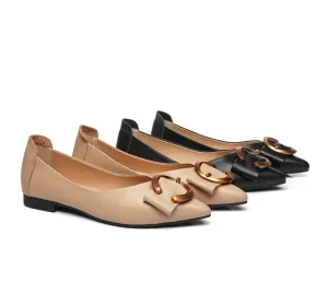 Women Pointed Toe Ballet Flats With Metal Buckle Pari