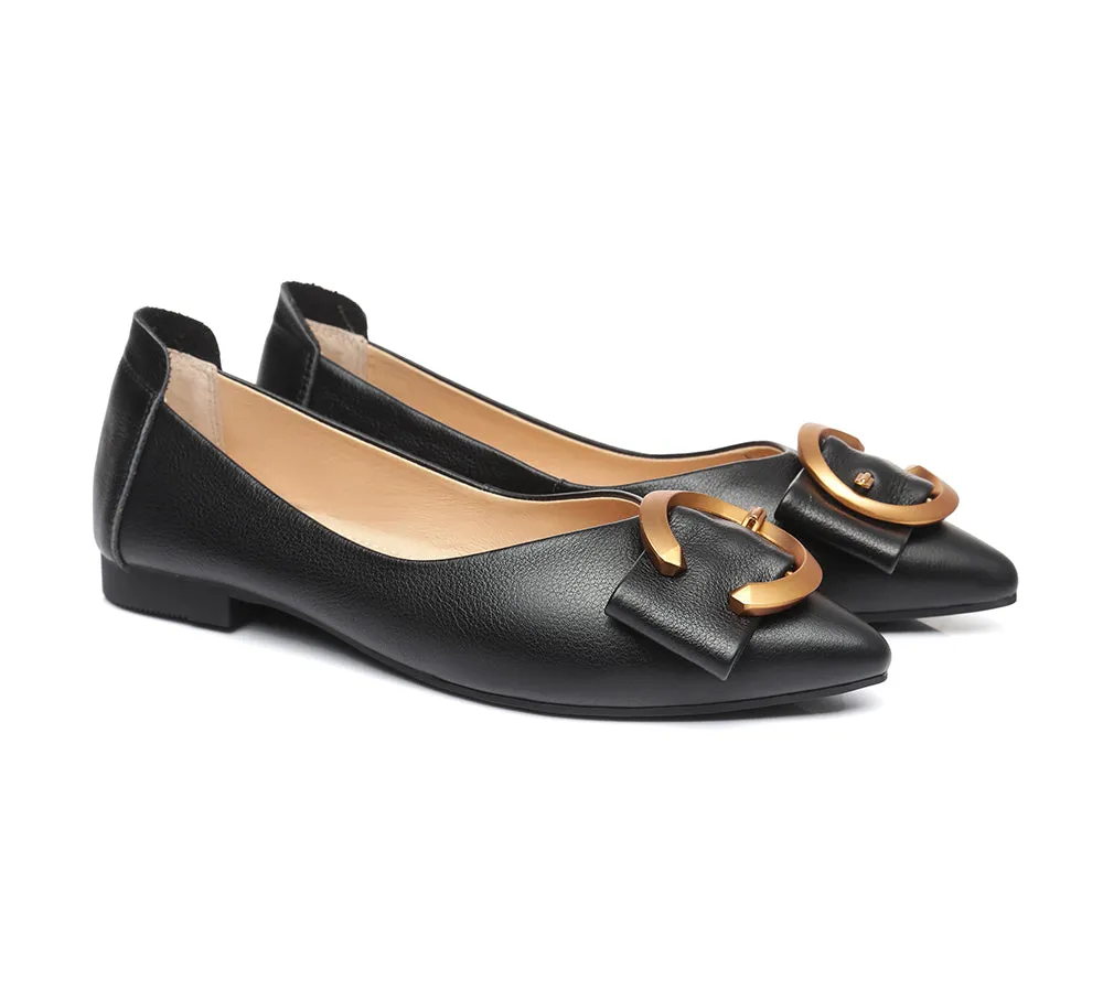 Women Pointed Toe Ballet Flats With Metal Buckle Pari
